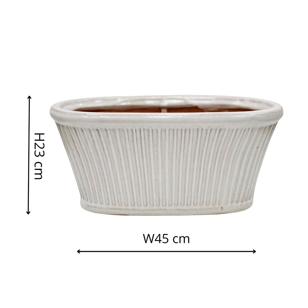 Ribbed glazed trough planter - white