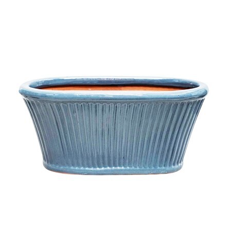 Ribbed glazed trough planter - blue
