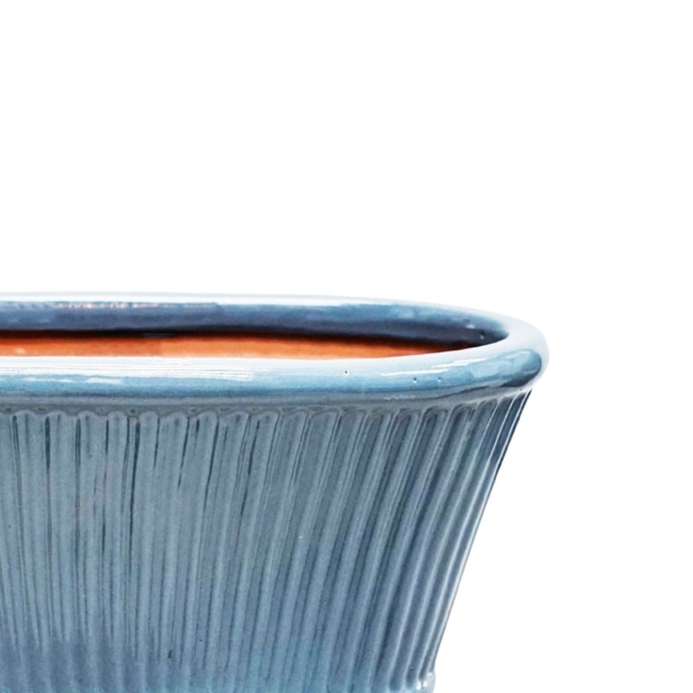 Ribbed glazed trough planter - blue