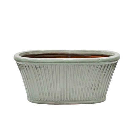 Ribbed glazed trough planter - sage