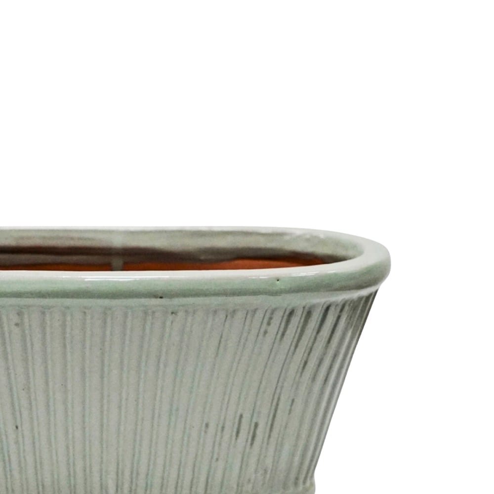 Ribbed glazed trough planter - sage