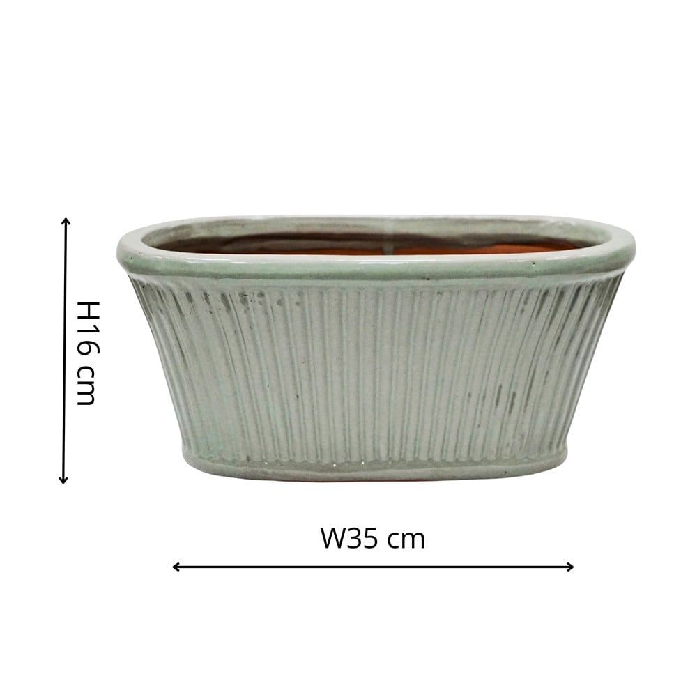 Ribbed glazed trough planter - sage