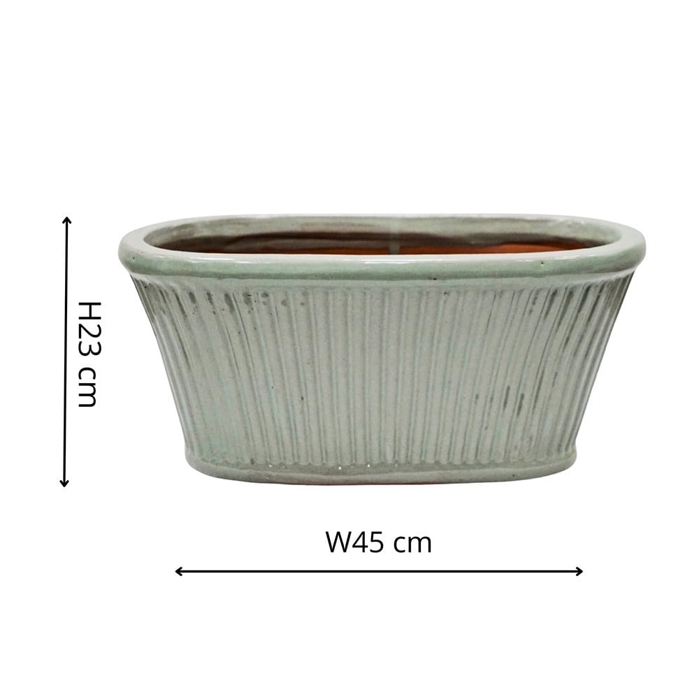 Ribbed glazed trough planter - sage