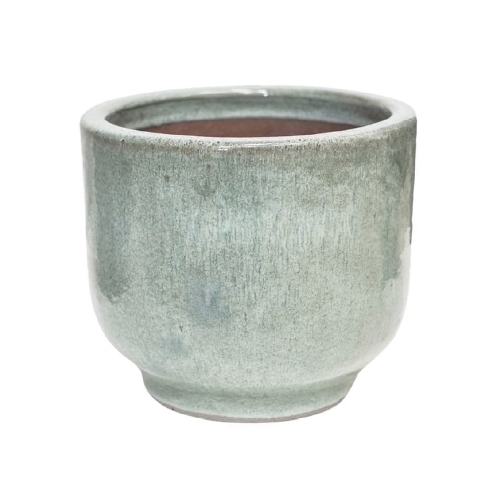 Footed glazed planter - sage
