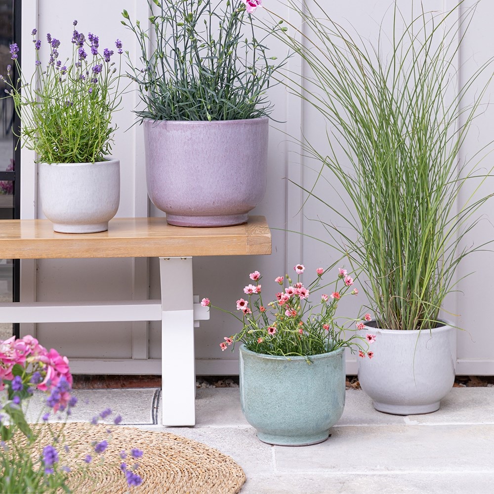 Footed glazed planter - sage