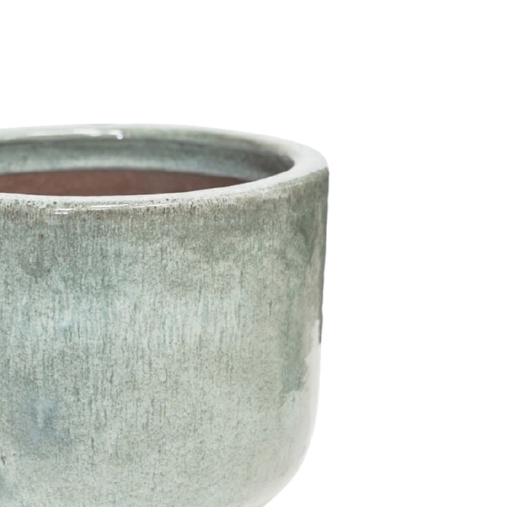 Footed glazed planter - sage