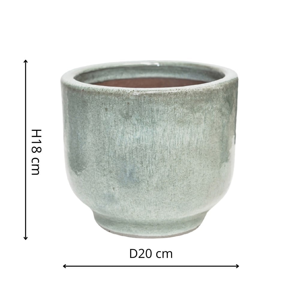 Footed glazed planter - sage