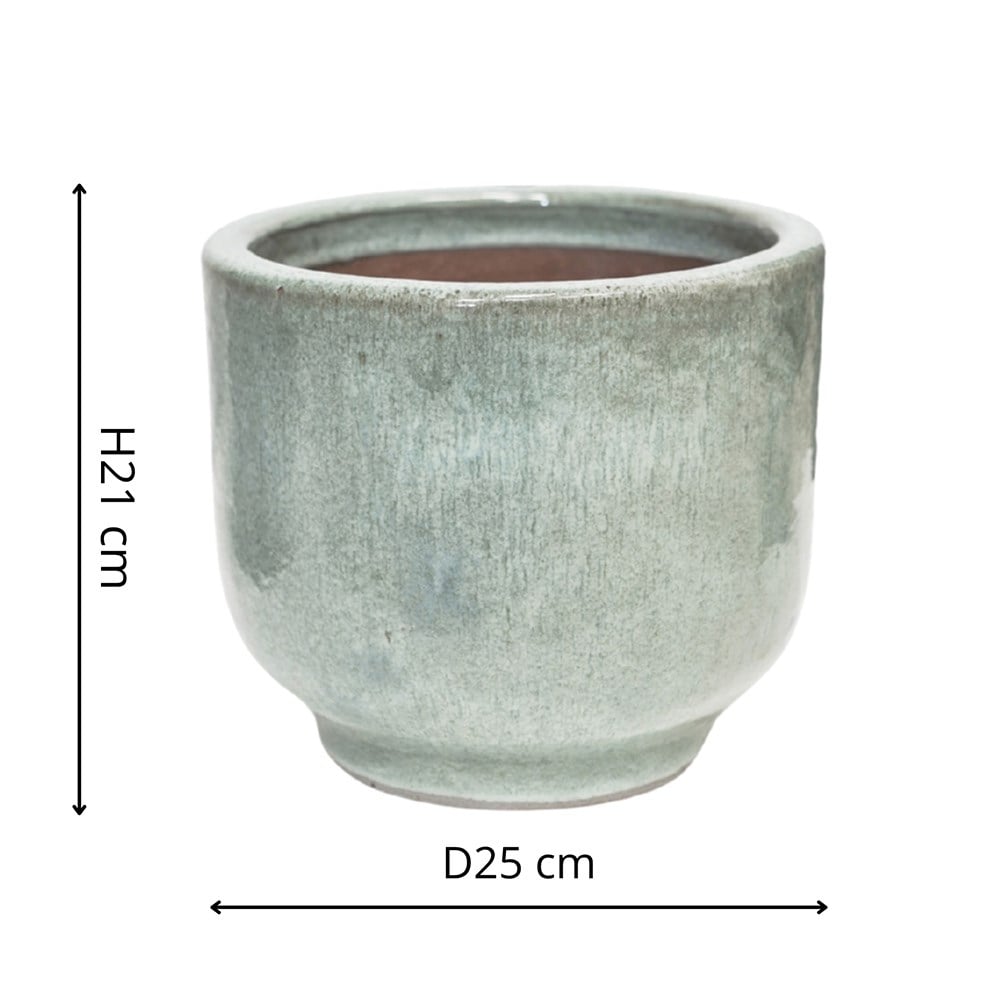 Footed glazed planter - sage