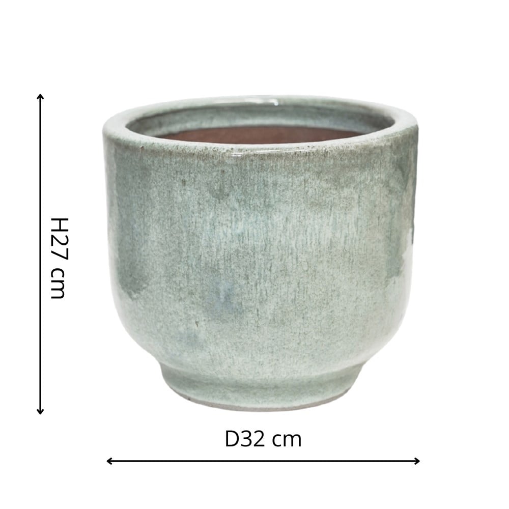 Footed glazed planter - sage