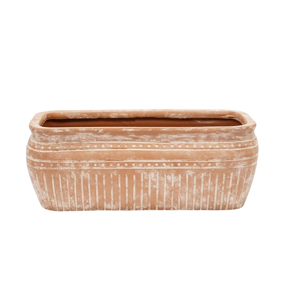 Italian terracotta whitewashed etched trough
