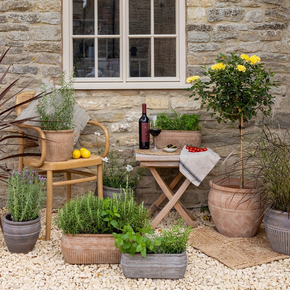 Italian terracotta whitewashed etched trough