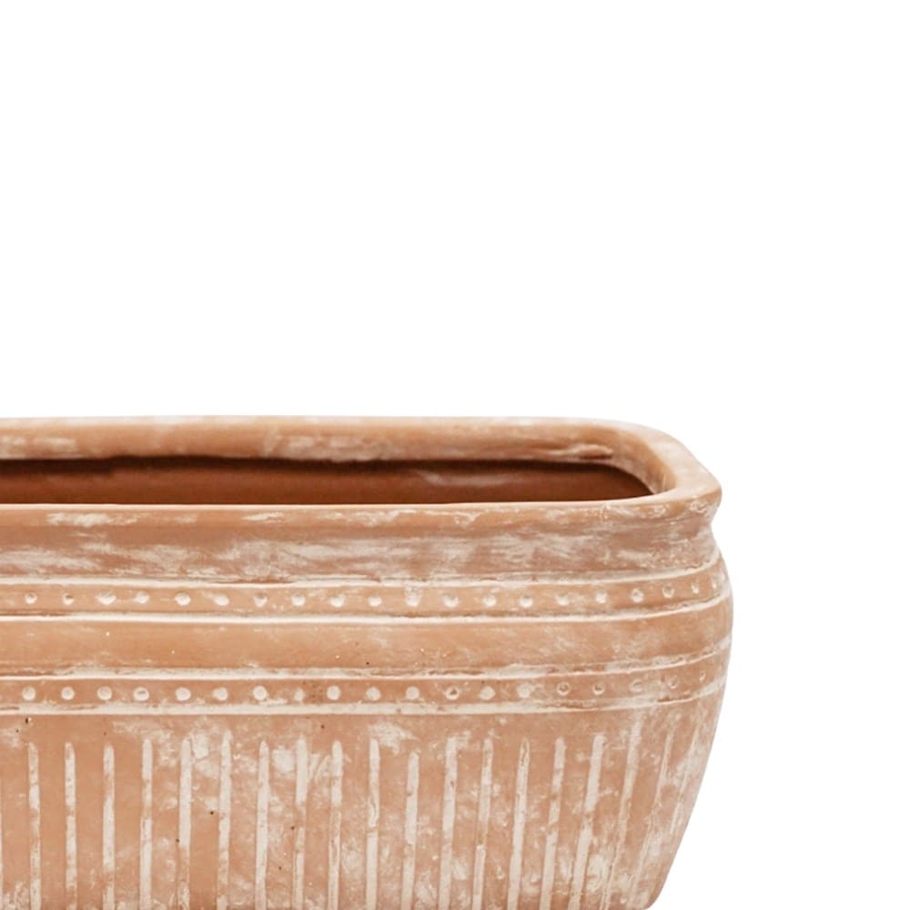 Italian terracotta whitewashed etched trough