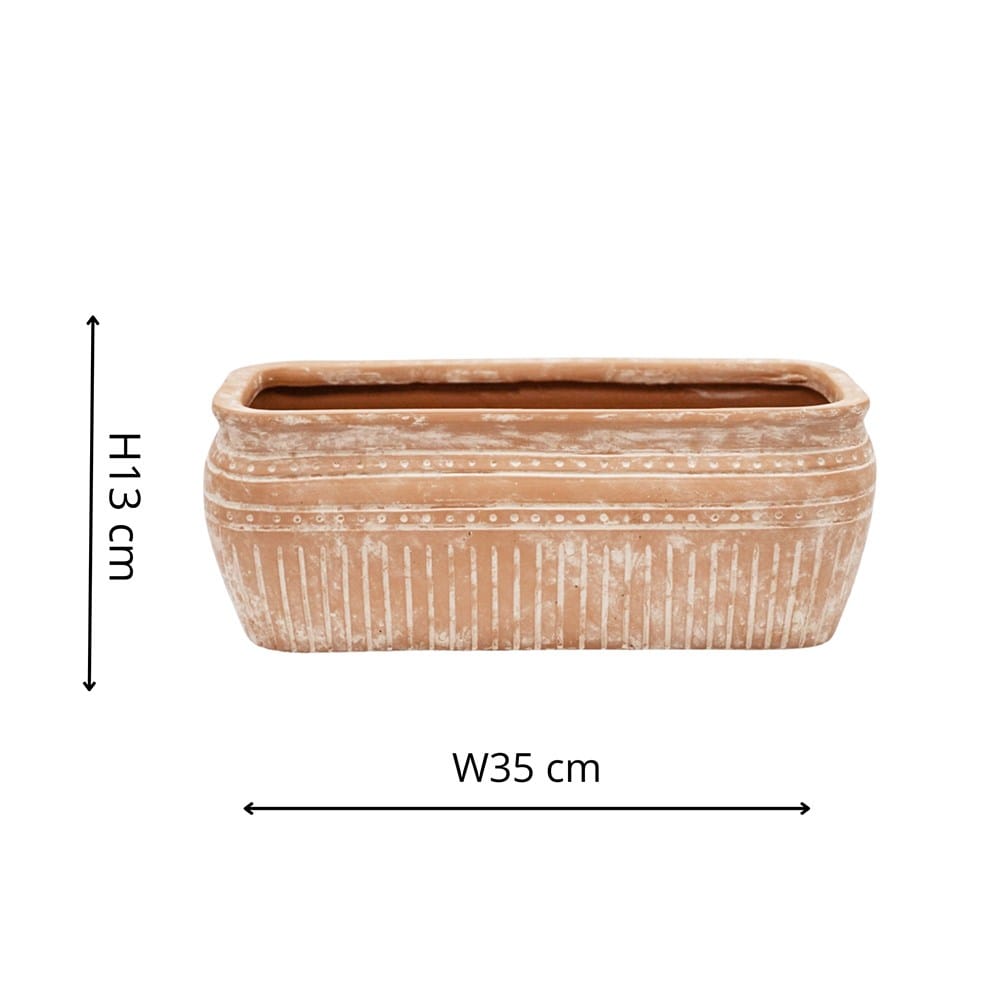 Italian terracotta whitewashed etched trough