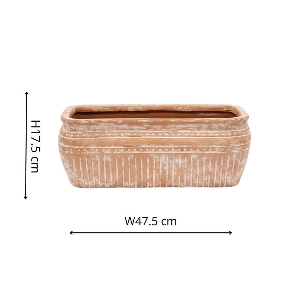 Italian terracotta whitewashed etched trough