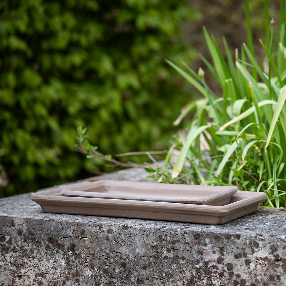Italian terracotta rectangular saucer - grey