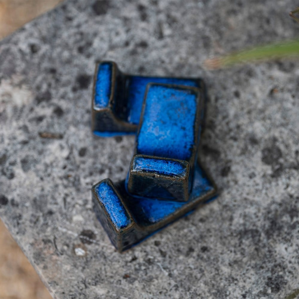 Glazed pot feet set of three - blue