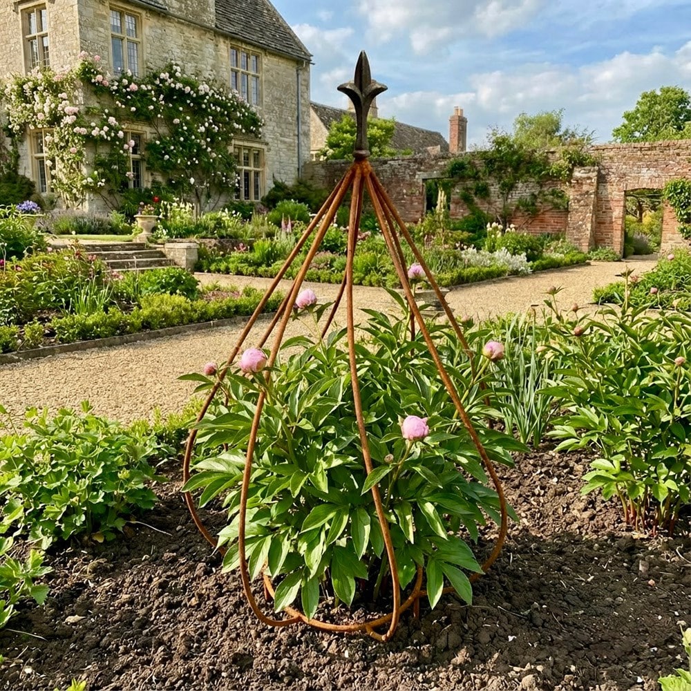 Fleur de lys crown plant support - rust