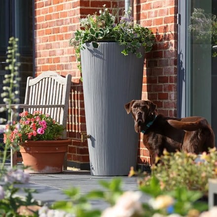 Stone grey ribbed water butt with planter - 220 litres