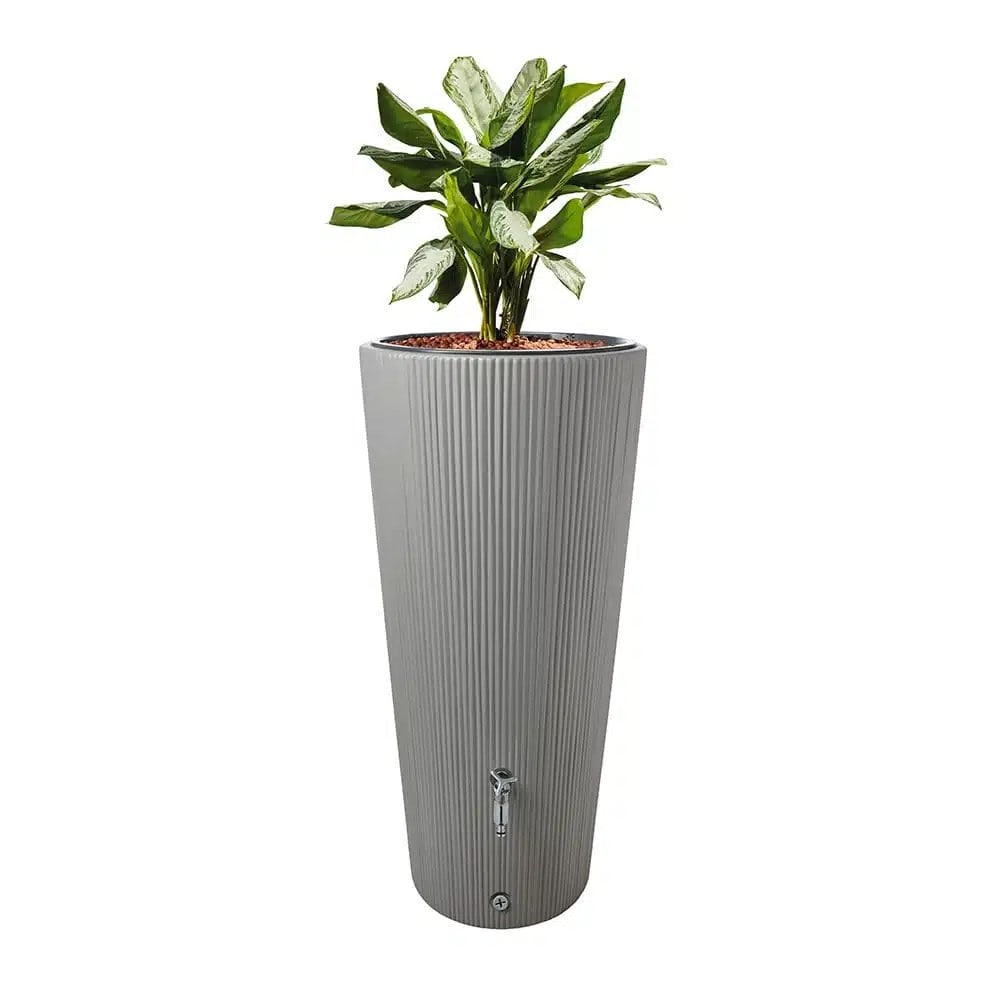 Stone grey ribbed water butt with planter - 220 litres