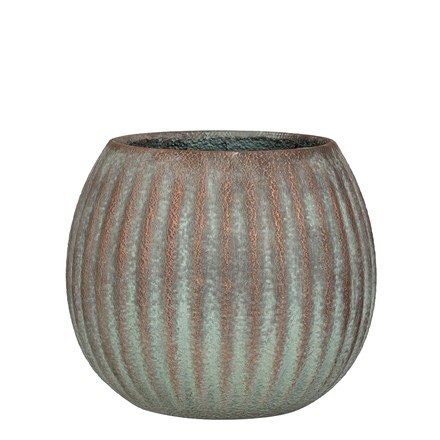 Round ribbed plant pot - aged verdigris green