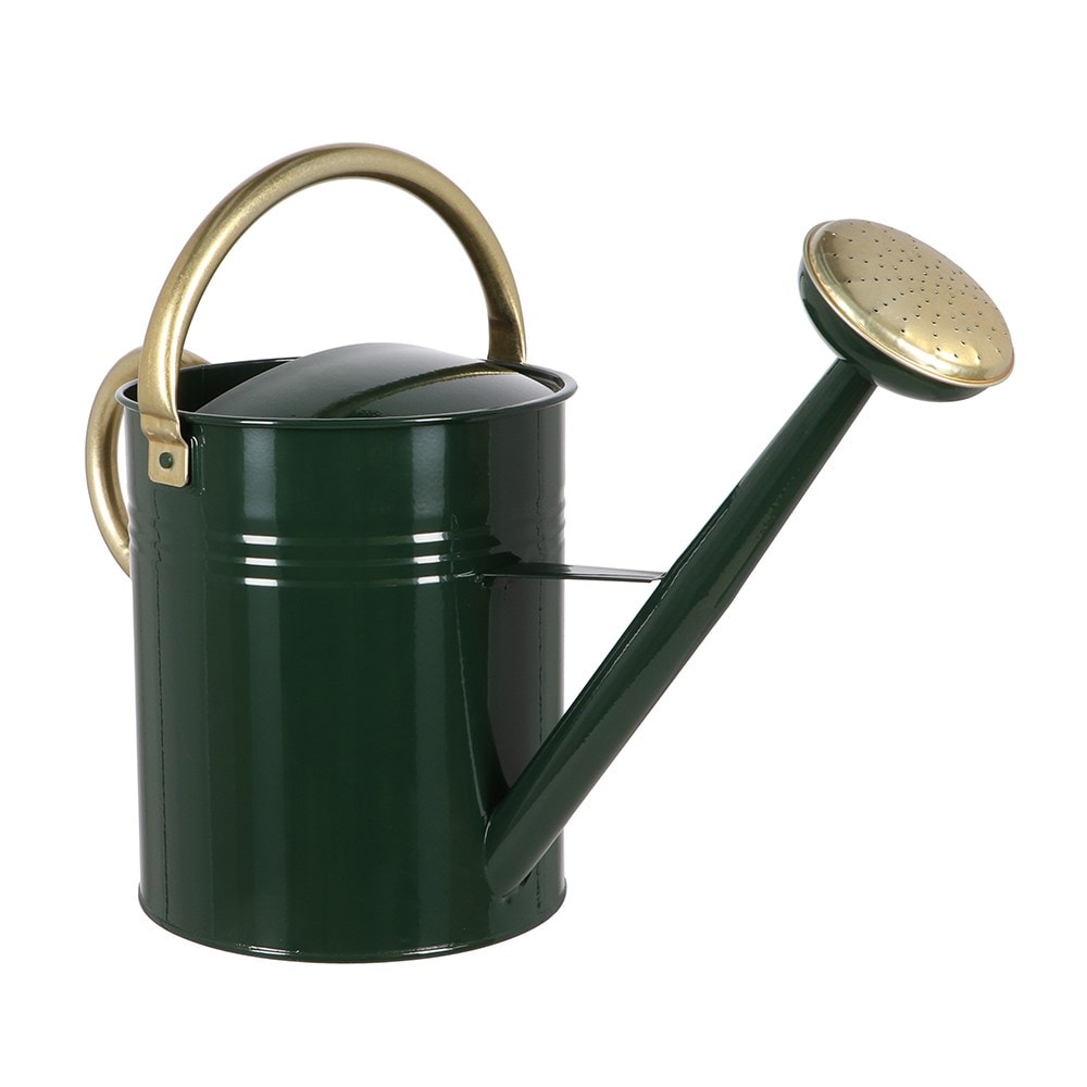 Dark green watering can with gold trim - 9.5 litres