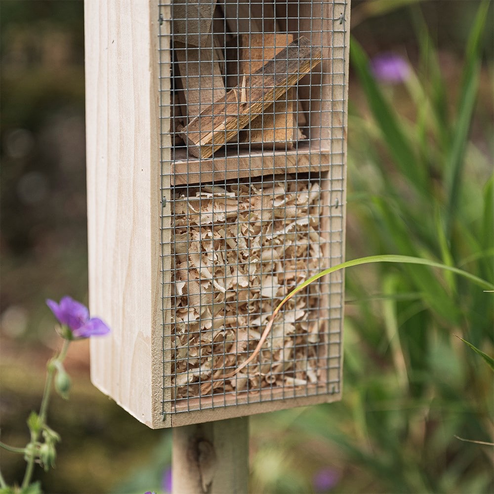 Insect hotel on stake - grey & natural