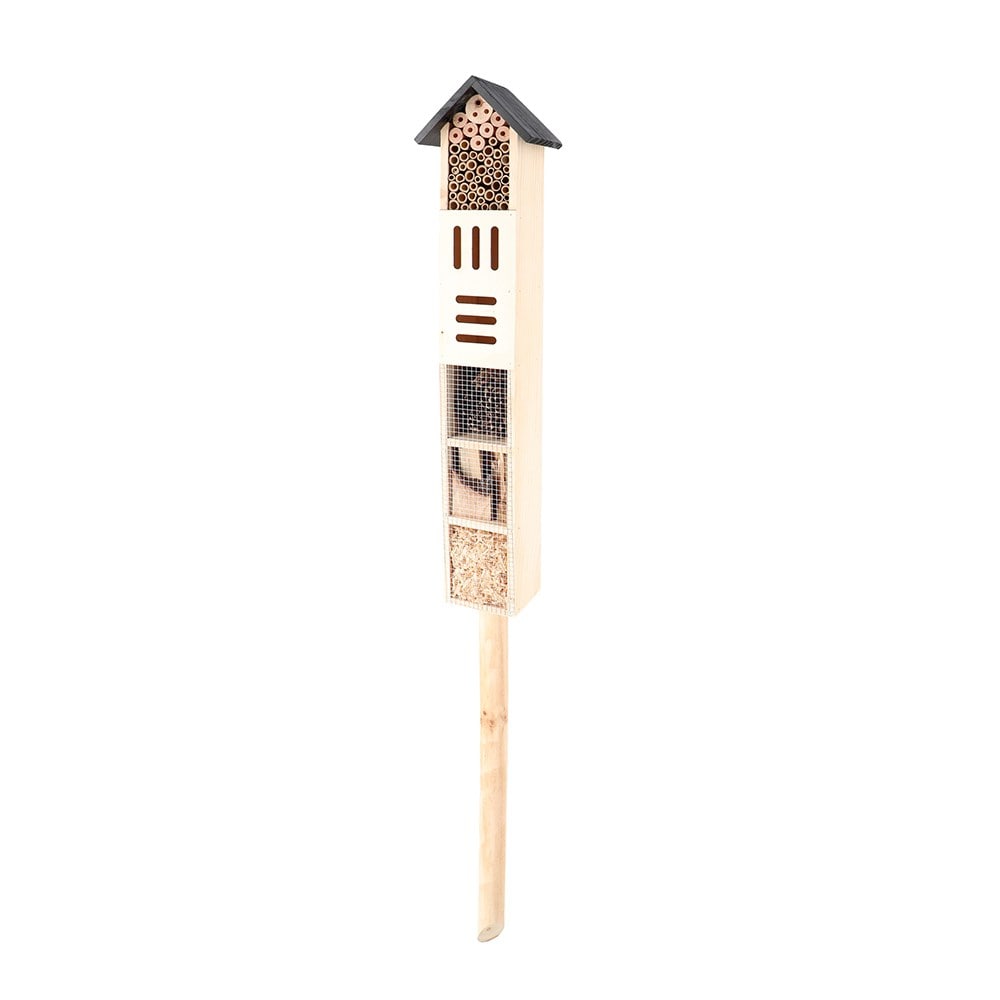 Insect hotel on stake - grey & natural