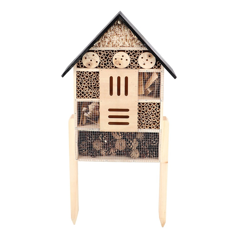 Insect house on stake - grey & natural