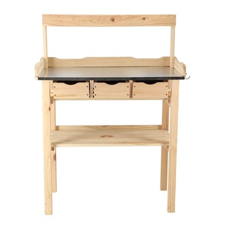 Wooden potting bench with top rack storage - natural