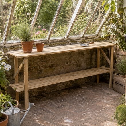 Wooden greenhouse staging 2 tier - long narrow