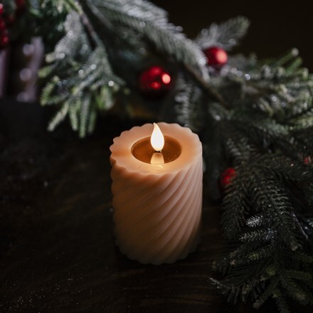 Tan ribbed LED candle