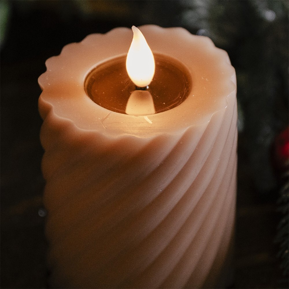Tan ribbed LED candle