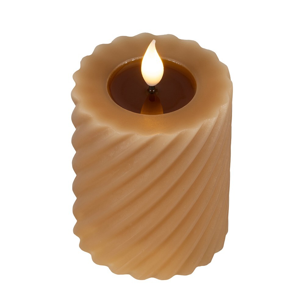 Tan ribbed LED candle