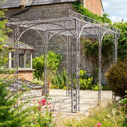 Metal ornate garden pergola gazebo - antique rust