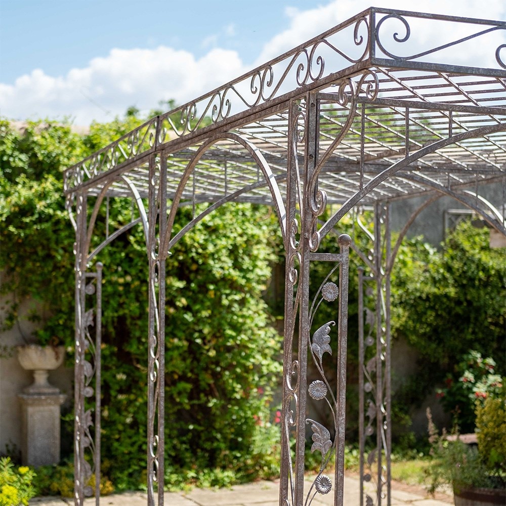 Metal ornate garden pergola gazebo - antique rust
