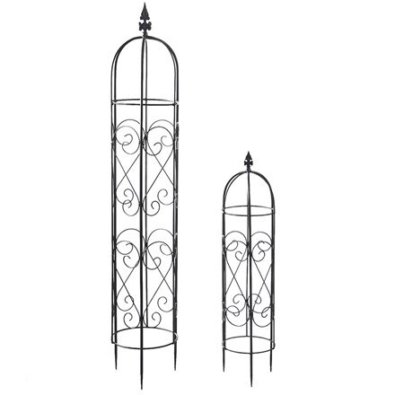 Set of 2 ornate metal garden obelisks - black