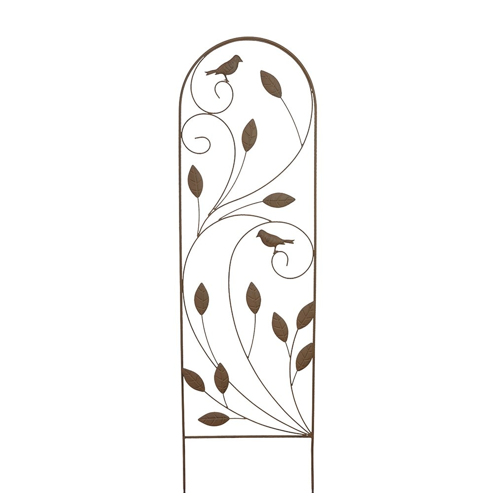 Bird & leaf metal garden trellis - rust