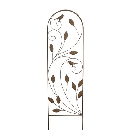 Bird & leaf metal garden trellis - rust