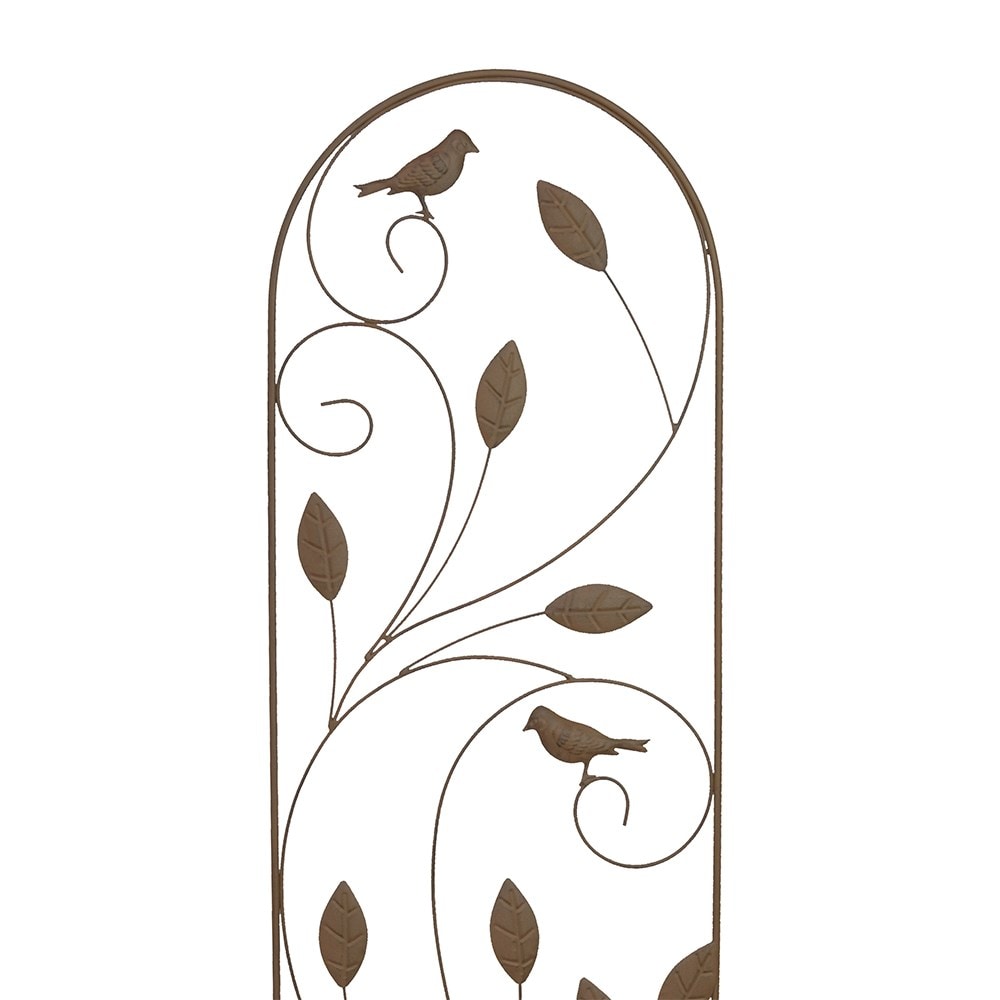 Bird & leaf metal garden trellis - rust
