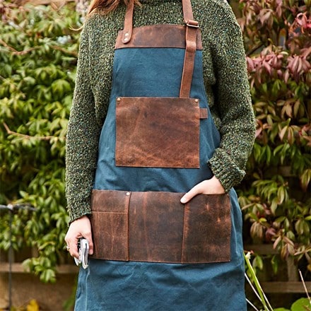 Recycled cotton & buffalo leather gardeners apron - blue