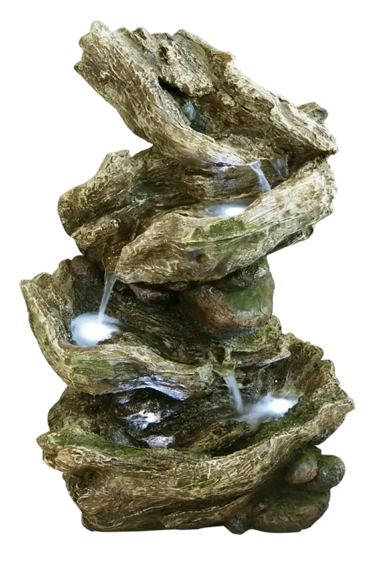 Rocky River Stone Effect 3-Tier Cascade Water Feature With LED Lights