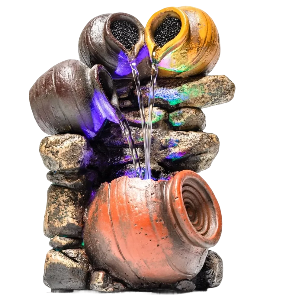 Triple Trickle Honey Pots Table Top Water Feature With LED Lights