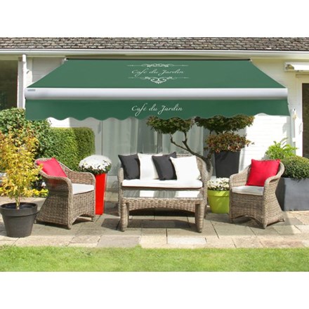 3.0m Café Du Jardin on Plain Green Replacement Awning Cover with Valance