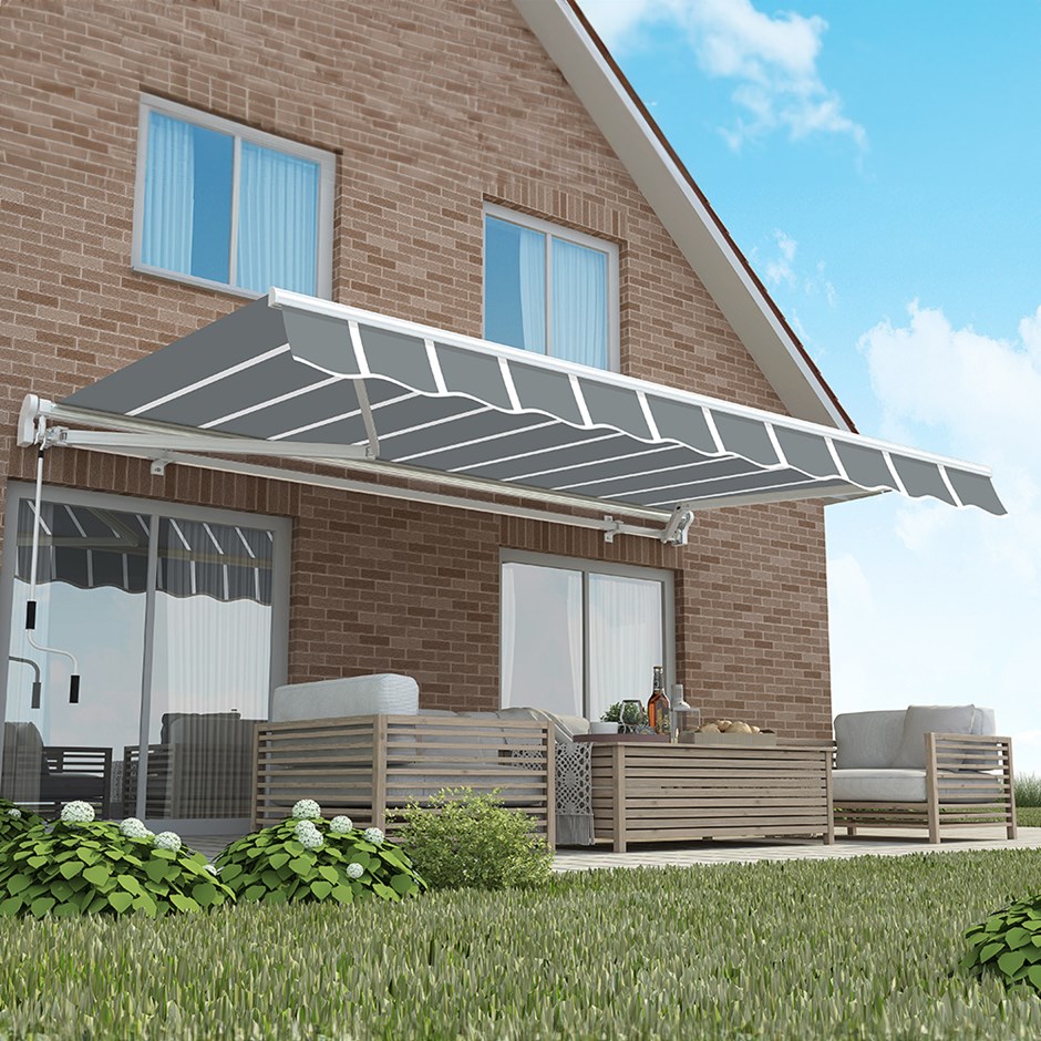 Budget Manual Awning | Pin Striped Grey
