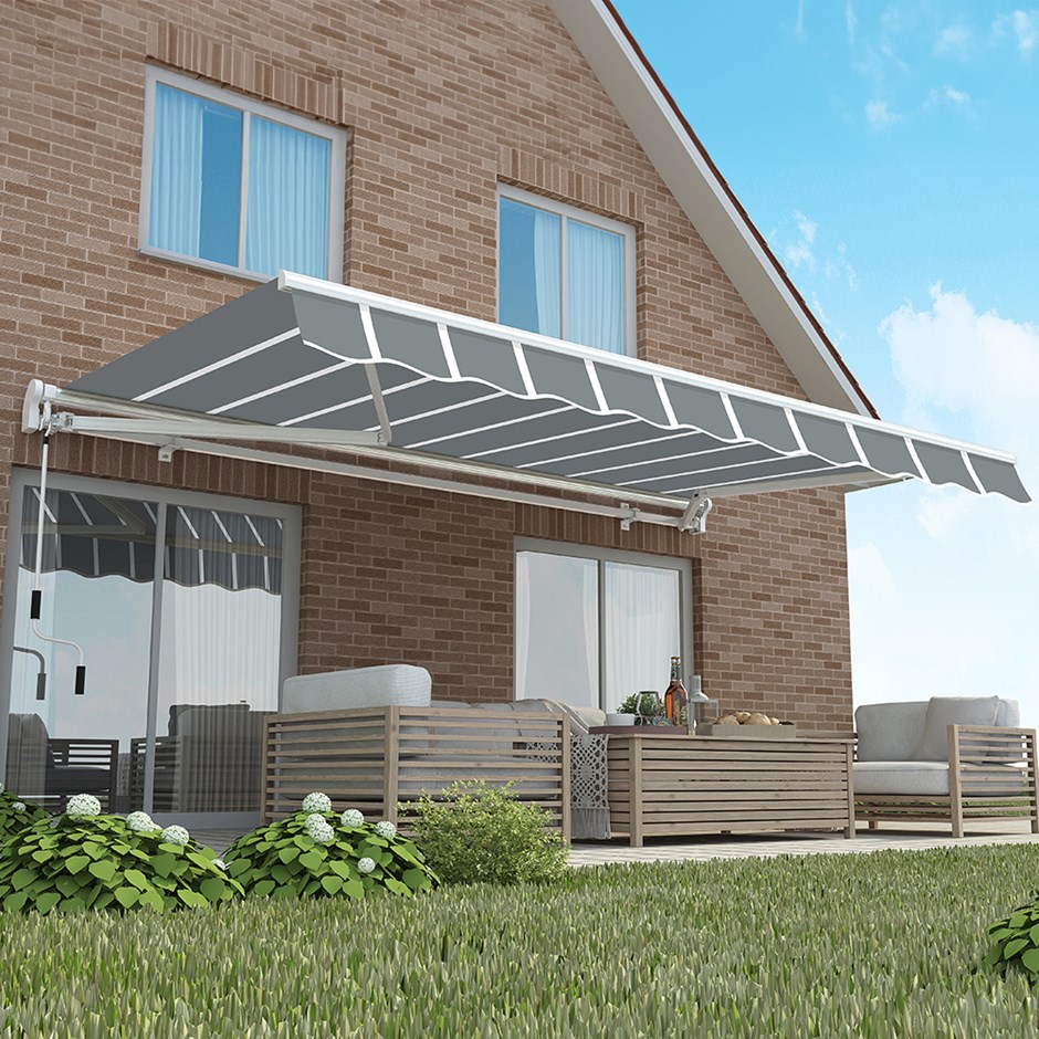 Standard Manual Awning | Pin Striped Grey