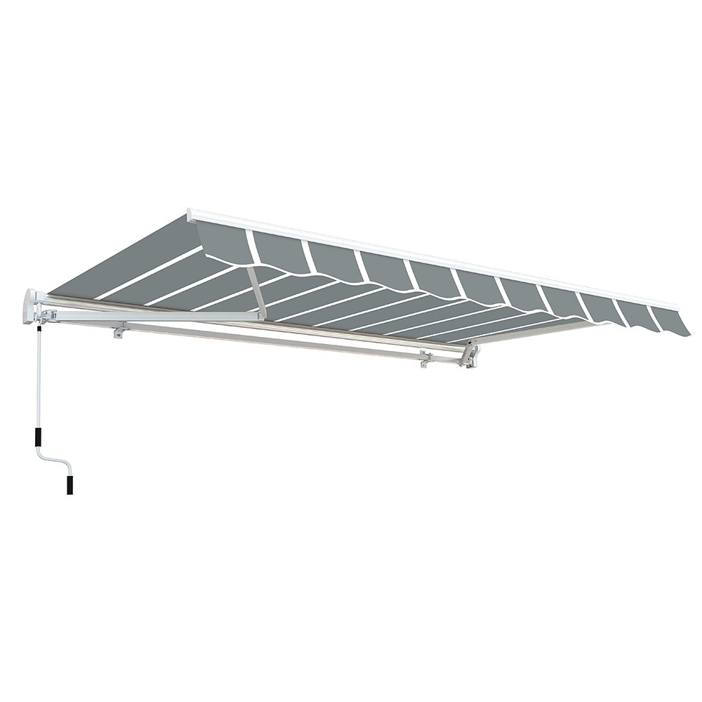 Standard Manual Awning | Pin Striped Grey