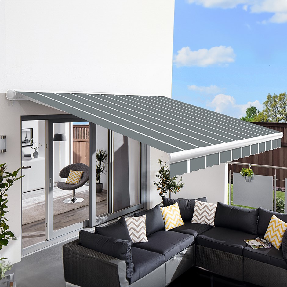 Full Cassette Manual Awning | Pin Striped Grey
