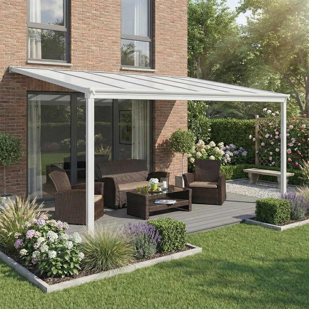 White Veranda With Polycarbonate Roof