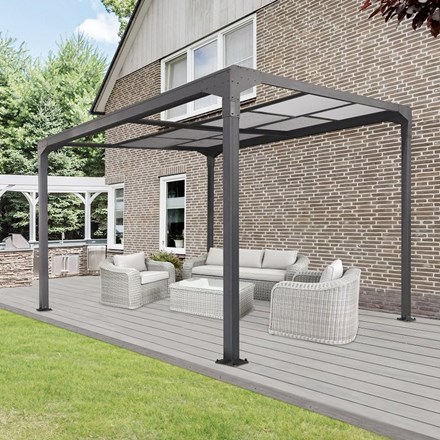3 92M X 3M ANTHRACITE FREESTANDING FRAME AND PANEL GAZEBO WITH SLIDING ROOF 14X10 COMPLETE