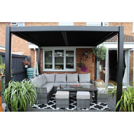 3m x 3m Deluxe Charcoal Pergola with Louvered Shutter Roof by Primrose Living
